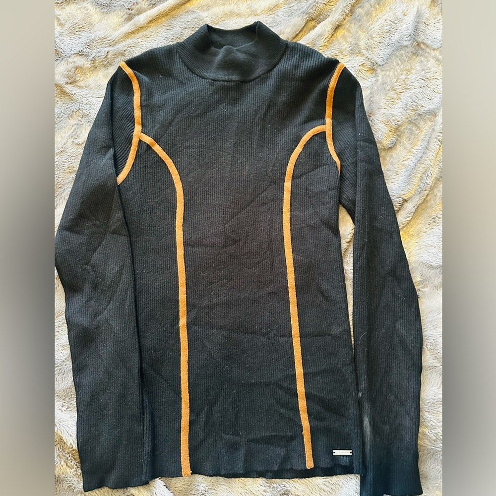 T Tahari Black and Orange Turtleneck Sweater